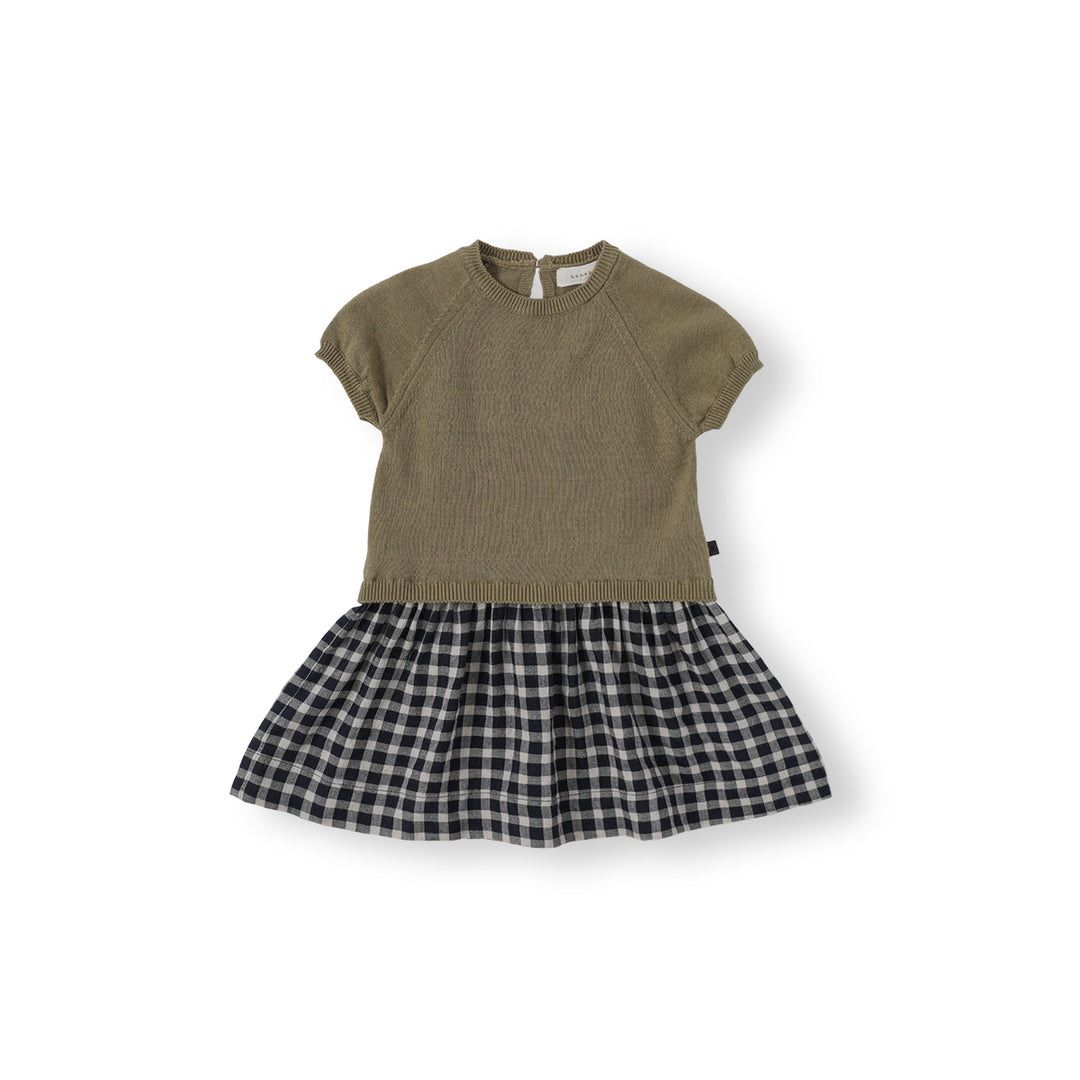 BNC26S1303 DOU CHECK KNIT DRESS - KHAKI