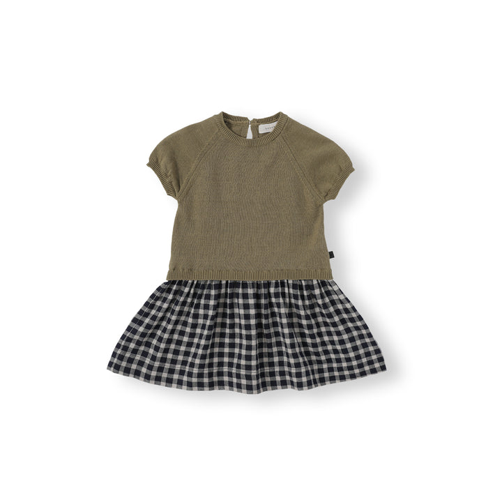 BNC26S1303 DOU CHECK KNIT DRESS - KHAKI
