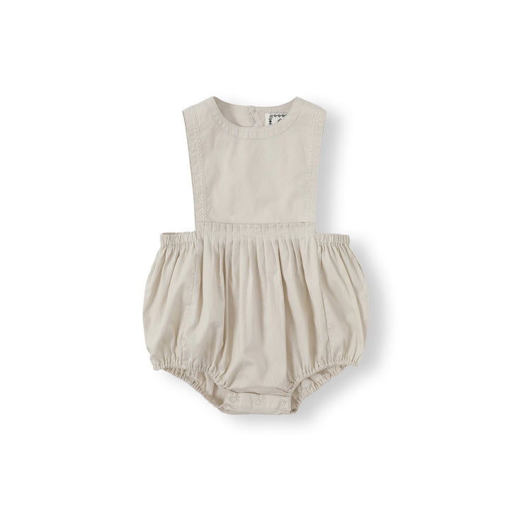 BABY-LEAF STITCH SOFT APRON ROMPER-ecru