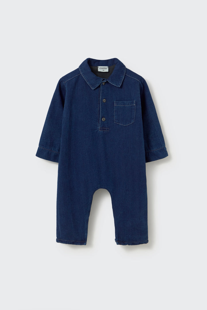 IRAI288W6 HERRINGBONE TWILL DENIM BABY JUMPSUIT - NAVY