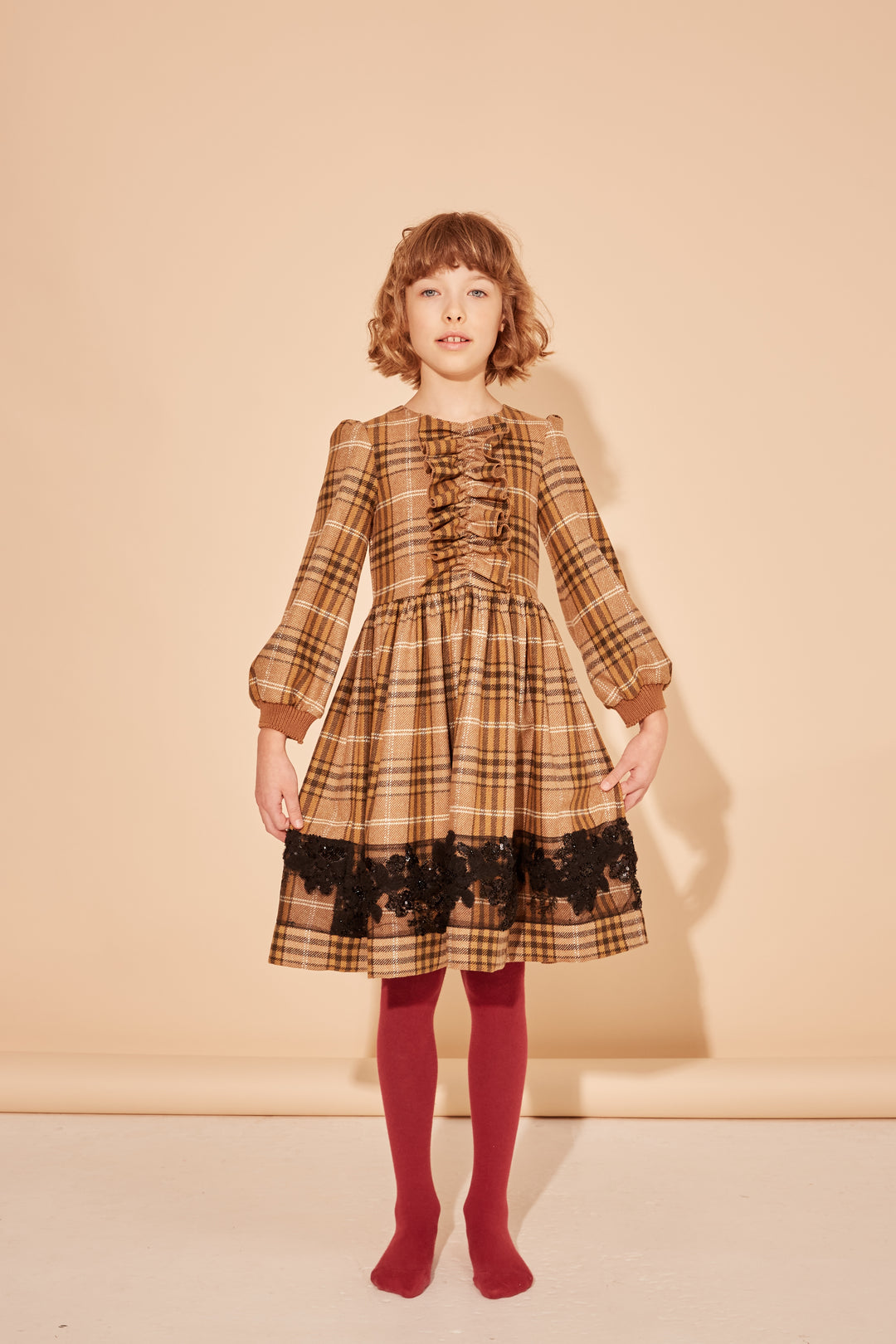 IT JUST SO HAPPENS DRESS-NUT BROIWN CHECK