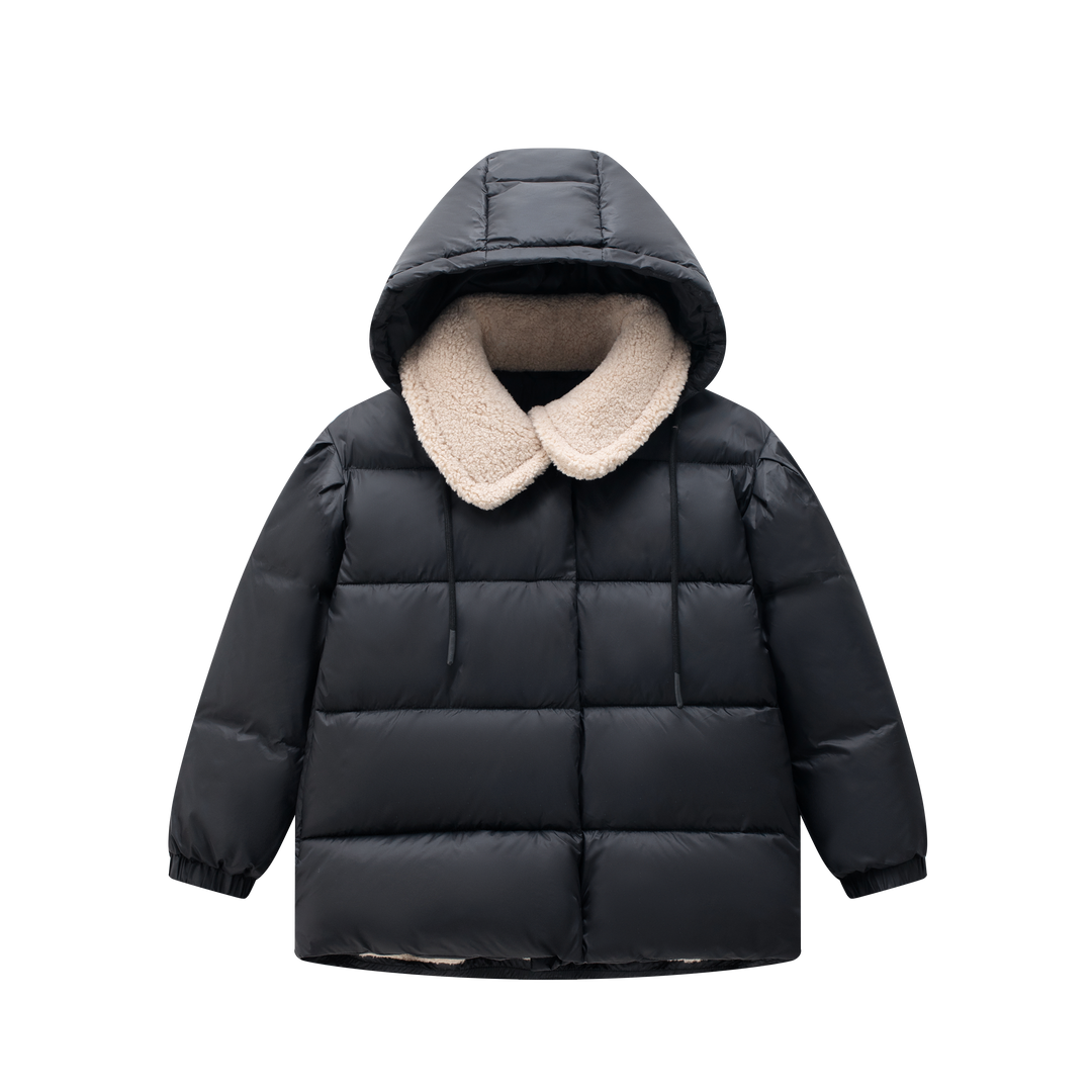 J-2547 Girls Sherpa Collar Coat - Black/Sand