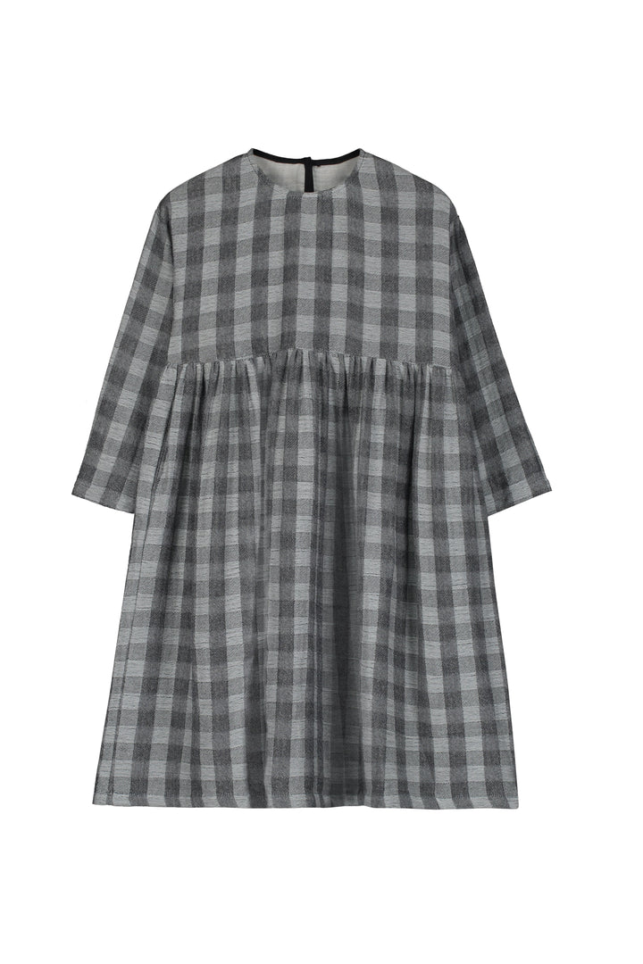 Check dress-Black and cream