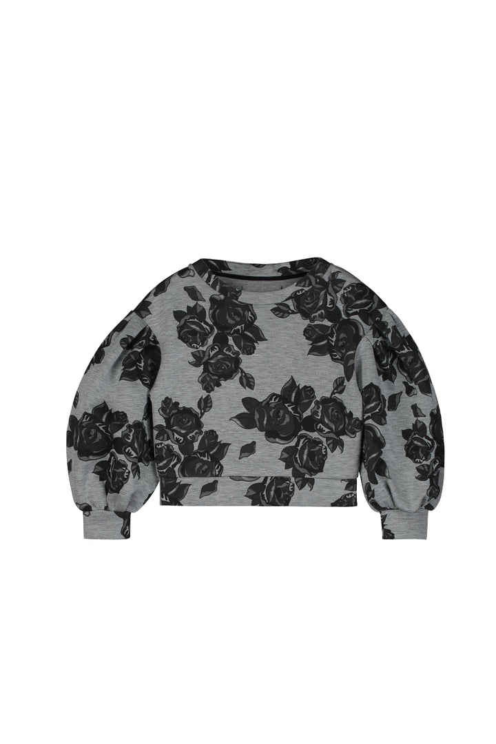 Black Flower Neoprene Sweatshirt-Grey Melange & Black