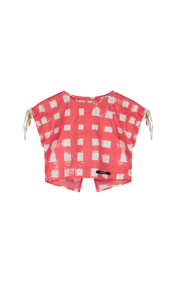 ATLANTIC TOP-Coral Plaid Print