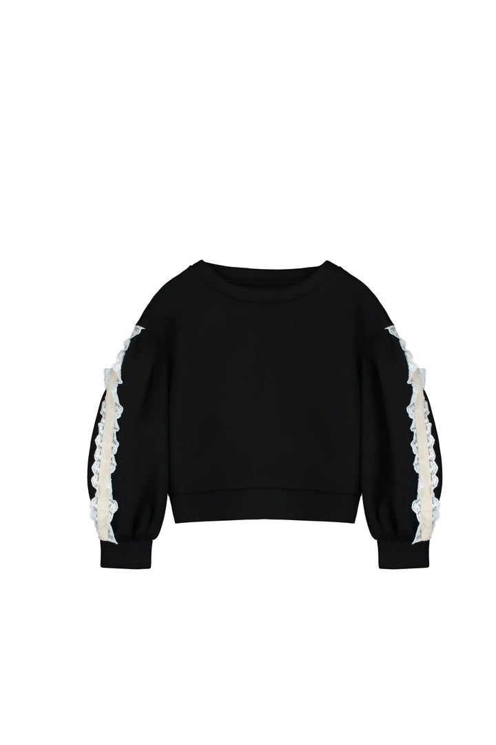 Neoprene Lace Ballon Sweatshirt-Black
