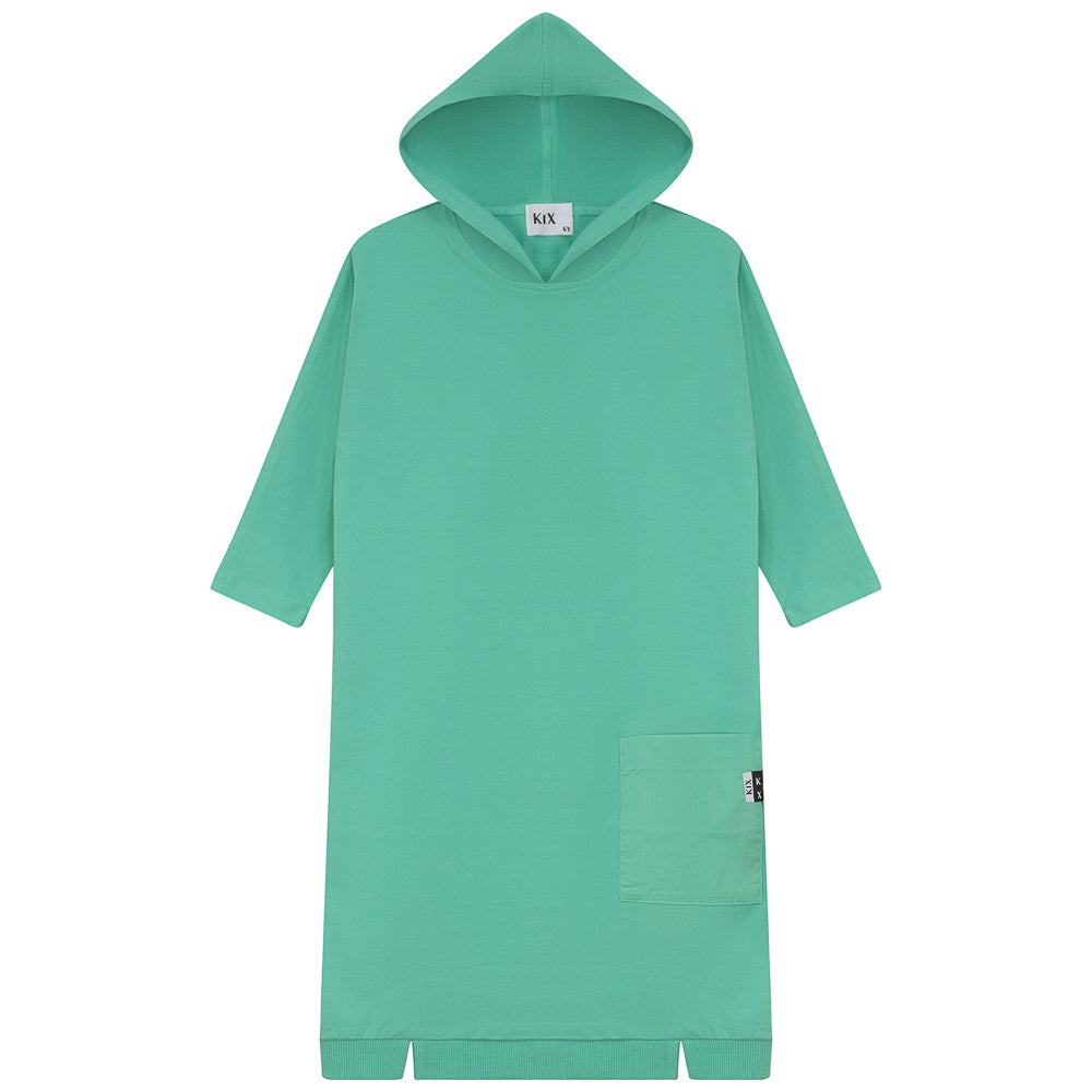 K5400-COMBO HOODED DRESS-SUMMER GREEN