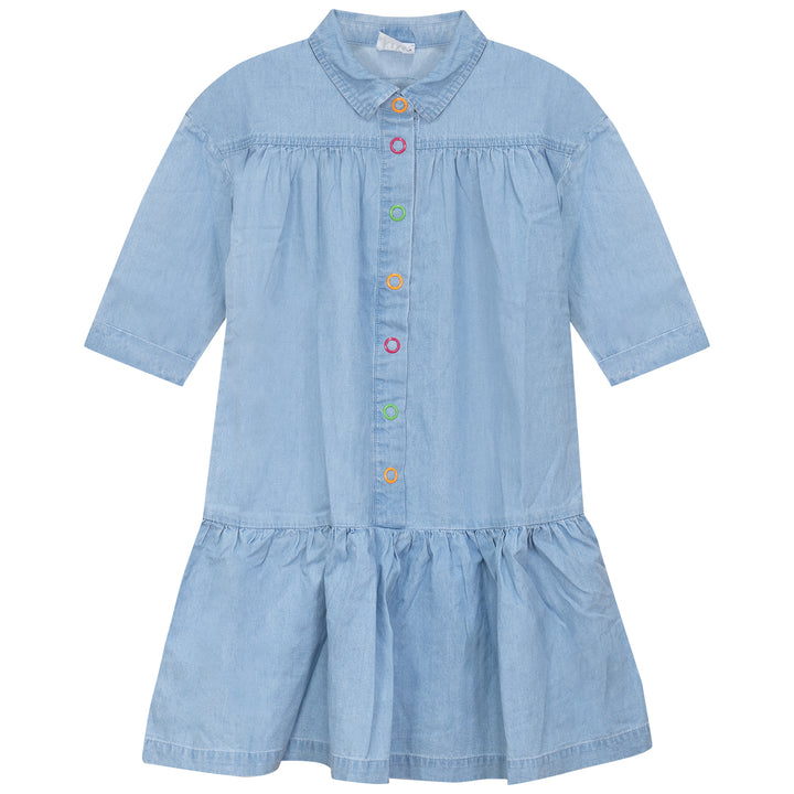 K5436-NEON SNAPS DENIM DRESS-DENIM