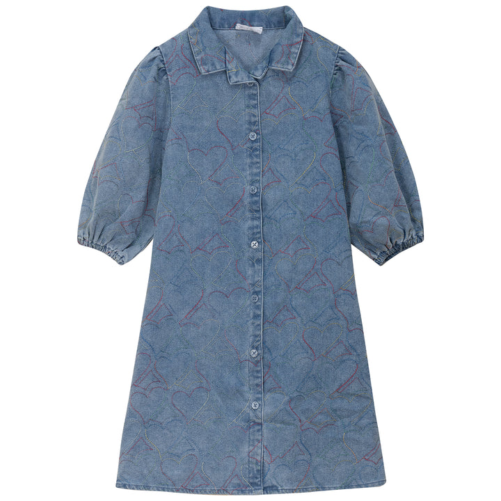 K5452-EMBROIDERED DENIM DRESS-DENIM