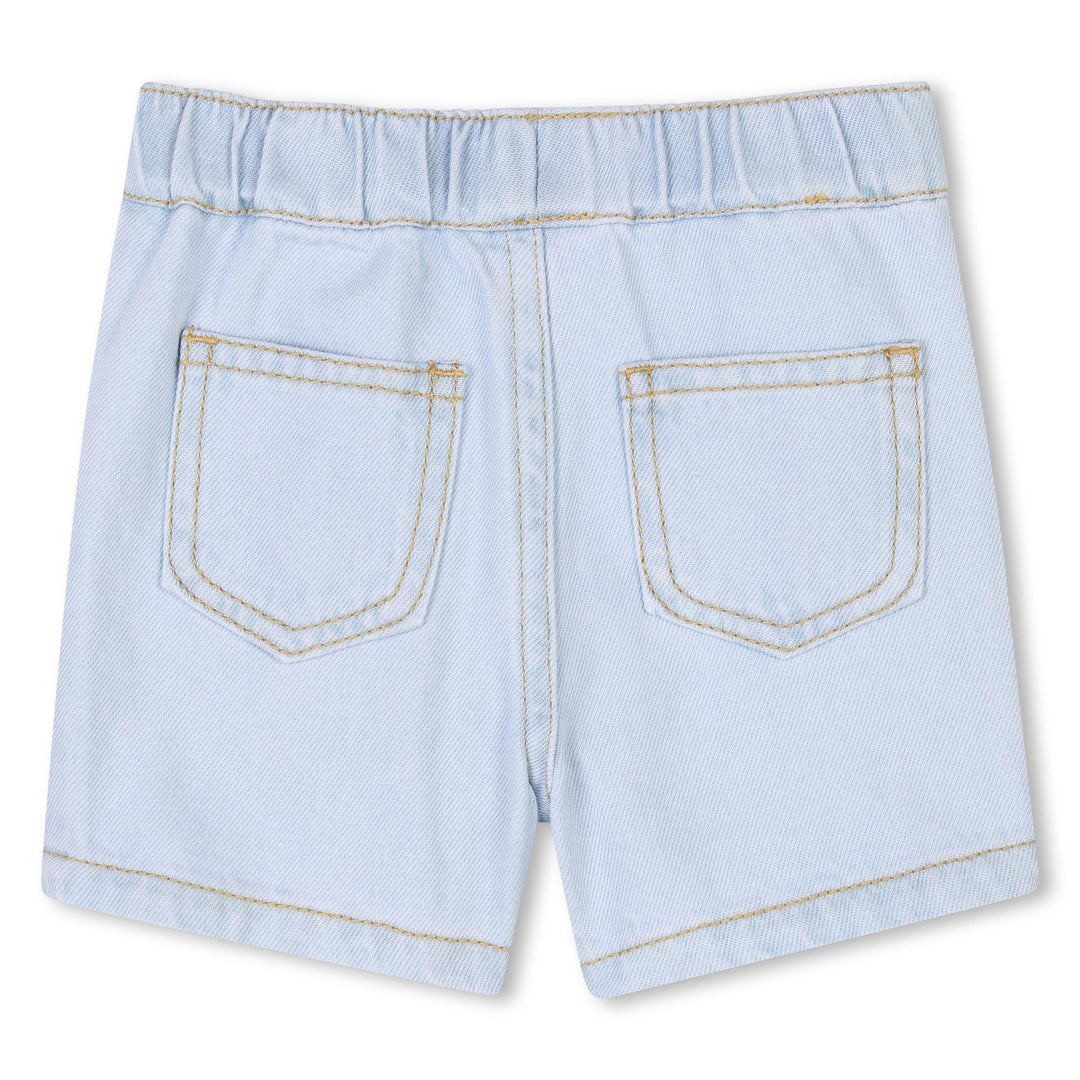 K60966-TODD BOY DENIM SHORTS W/ SMALL PRINT LOGOS-BLEACH GROWS