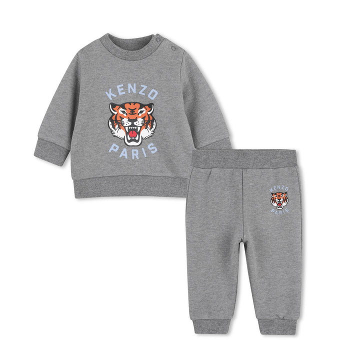 K62102 GREY MARL SWEATSHIRT + TROUSERS SET. SWEATSHIRT IN FRENCH TERRY