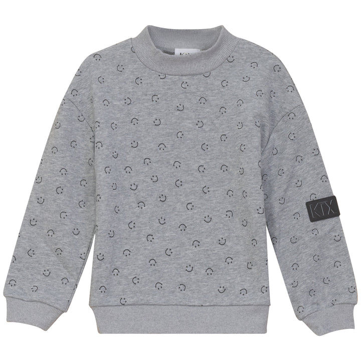K6222-SMILEY PRINT SWEATSHIRT-GREY