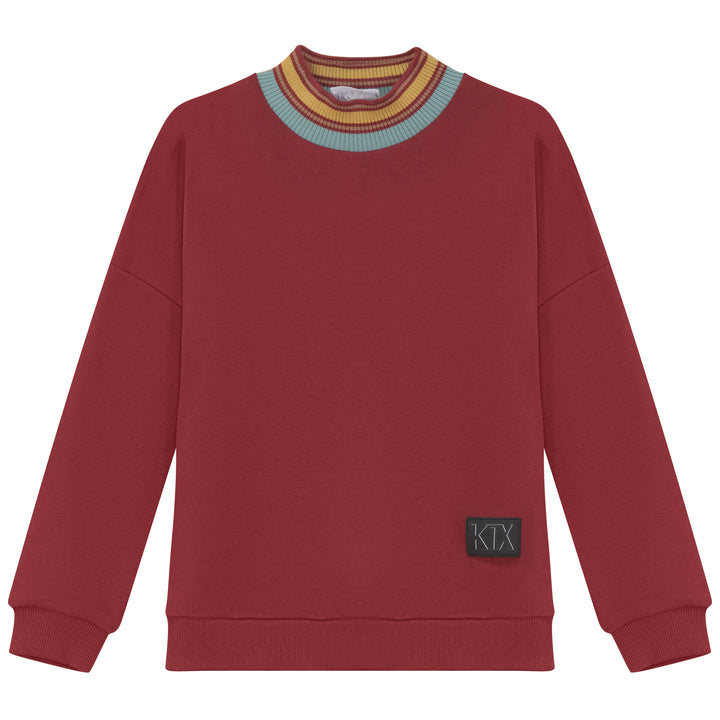 K6234-STRIPE DETAIL SCUBA SWEATSHIRT-BRICK