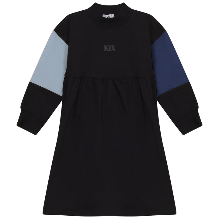 K6402-COLOR BLOCK HIGH WAISTED DRESS-BLACK/BLUE