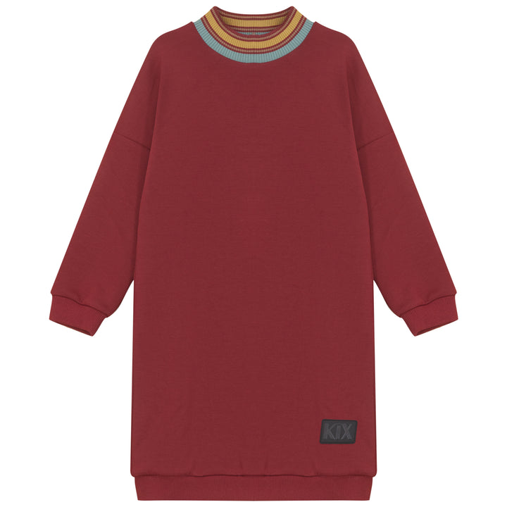 K6440-STRIPE DETAIL SCUBA SWEATDRESS-BRICK