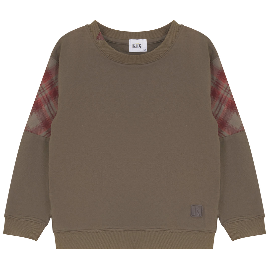 K8102 PLAID INSERT SWEATSHIRT-OLIVE