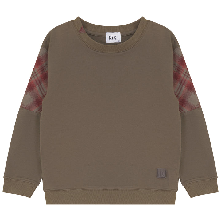 K8102 PLAID INSERT SWEATSHIRT-OLIVE