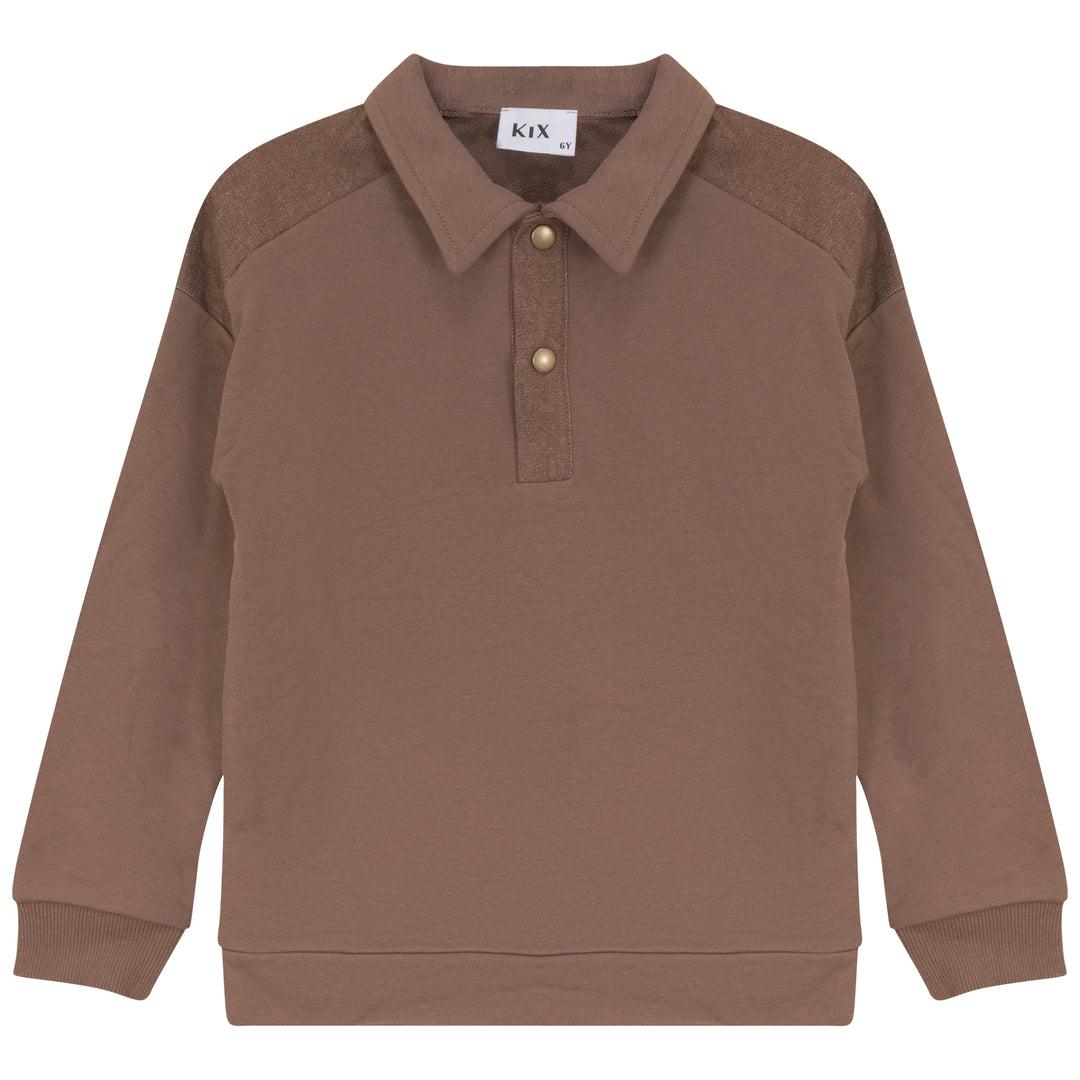 K8126 DENIM DETAIL POLO-BROWN