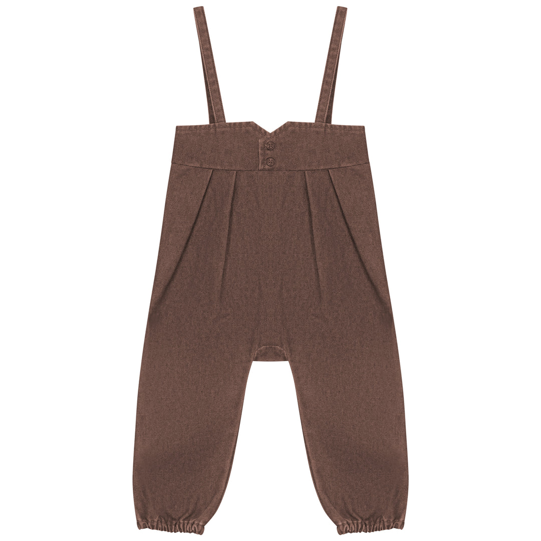 K8406 YOKE DETAIL DENIM ROMPER-BROWN DENIM