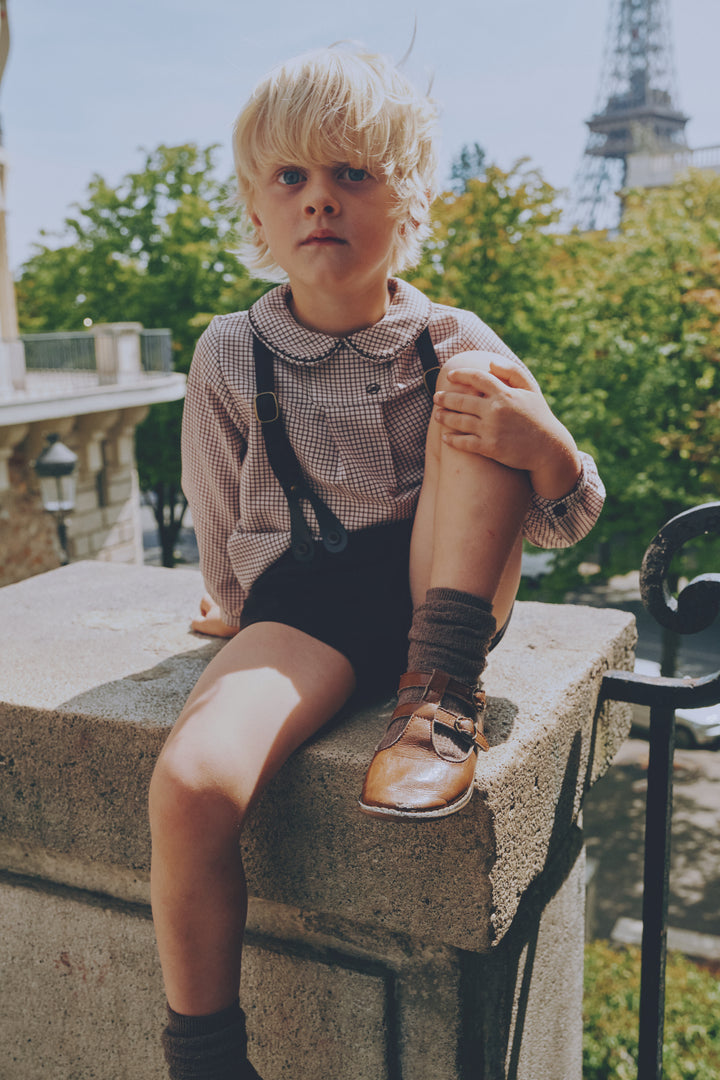 KS2604-KS2606 BOYS BROWN OVERALLS AND CHECKED SHIRT SET