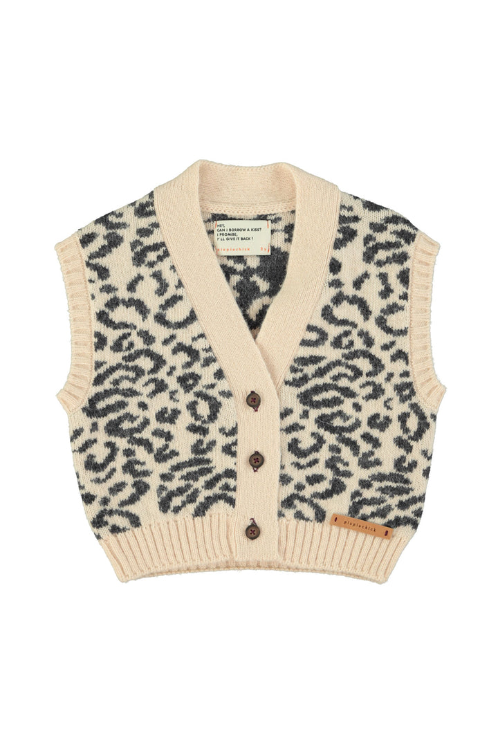 AW25.TRC2508-Knitted waistcoat | Light pink w/ black animal print-light pink