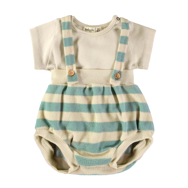 T-SHIRT/SUSPENDER BLOOMER SET-Stripes Aqua