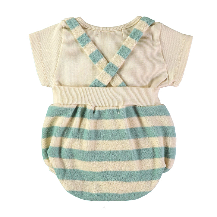 T-SHIRT/SUSPENDER BLOOMER SET-Stripes Aqua