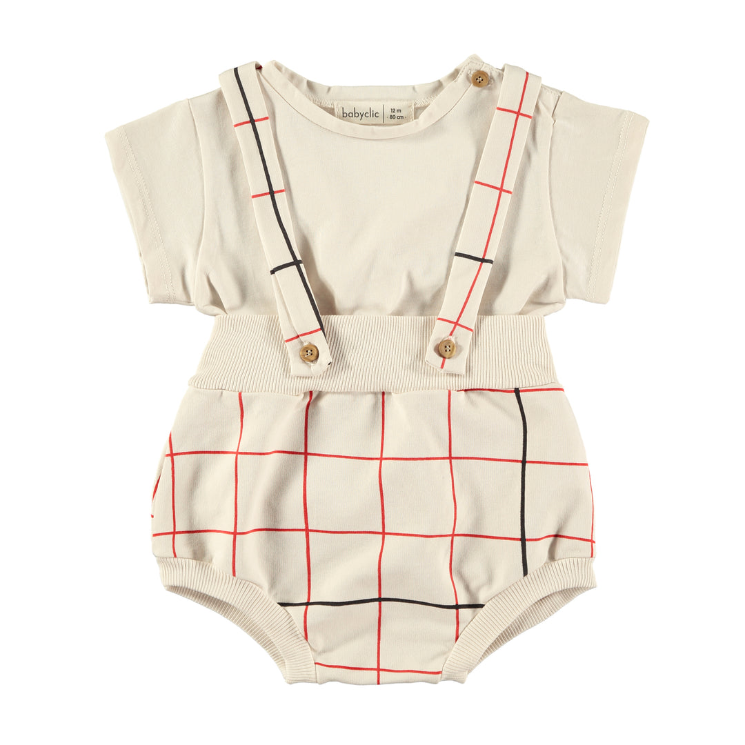T-SHIRT+BLOOMER W/SUSPENDERS-Grid Red