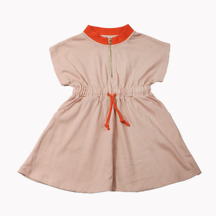 L795-COLOR BLOCK DRESS PINK SHORT SLEEVE