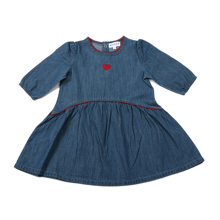 L813-DENIM SCALLOP 3/4 SLEEVE DRESS