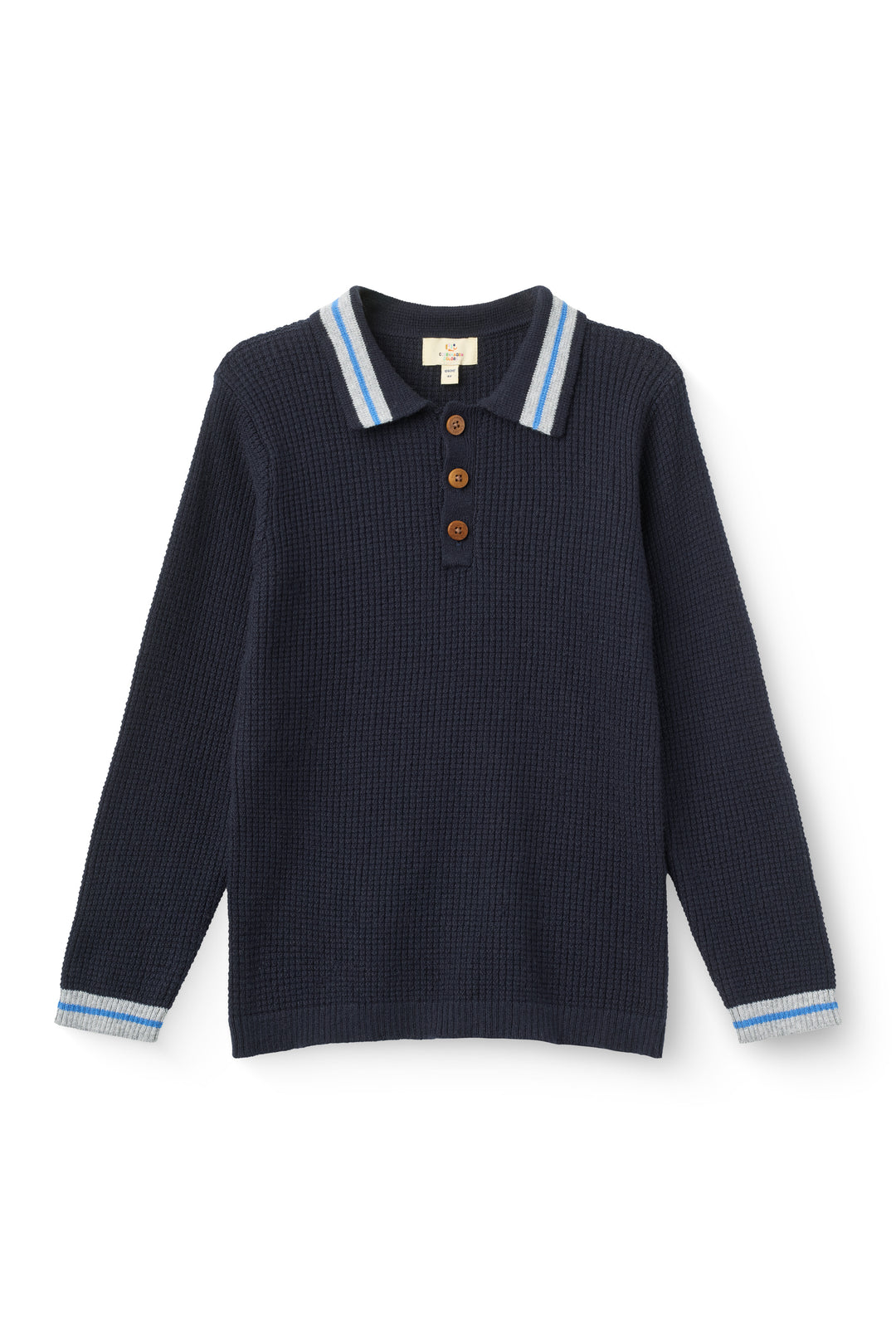 261-000-319-2 LONG-SLEEVED KNITTED WAFFLE POLO - NAVY COMB
