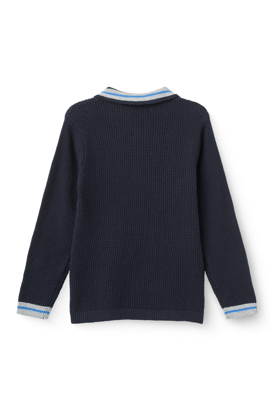 261-000-319-2 LONG-SLEEVED KNITTED WAFFLE POLO - NAVY COMB
