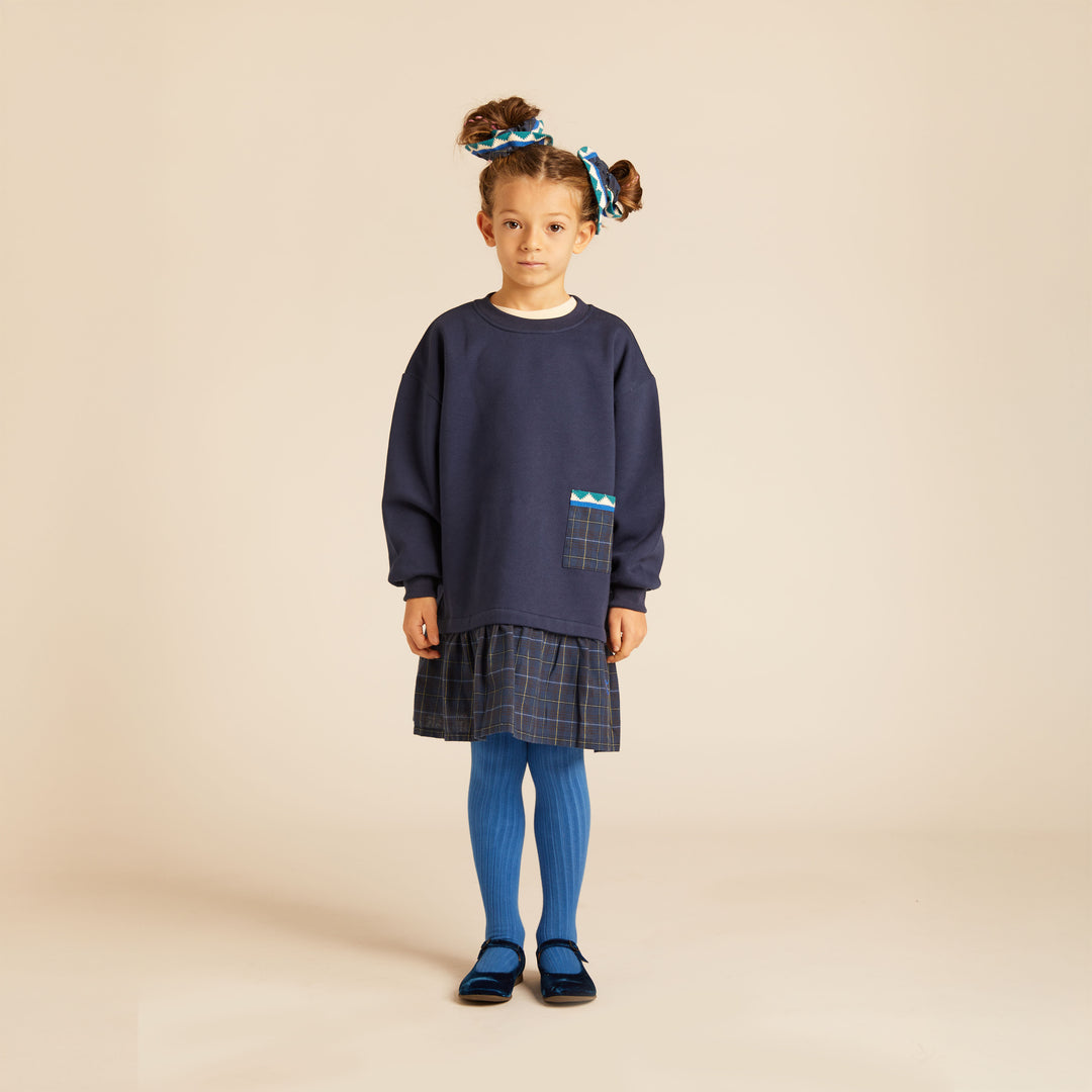MMT VERONICA MIDNIGHT BLUE VERONICA COMBINED FLEECE AND FABRIC LS DRESS