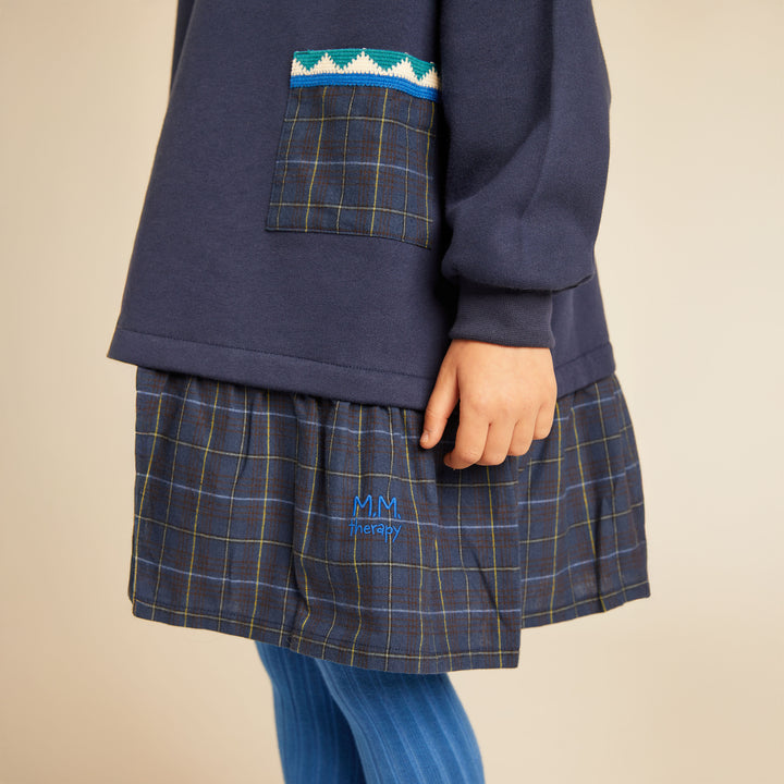 MMT VERONICA MIDNIGHT BLUE VERONICA COMBINED FLEECE AND FABRIC LS DRESS