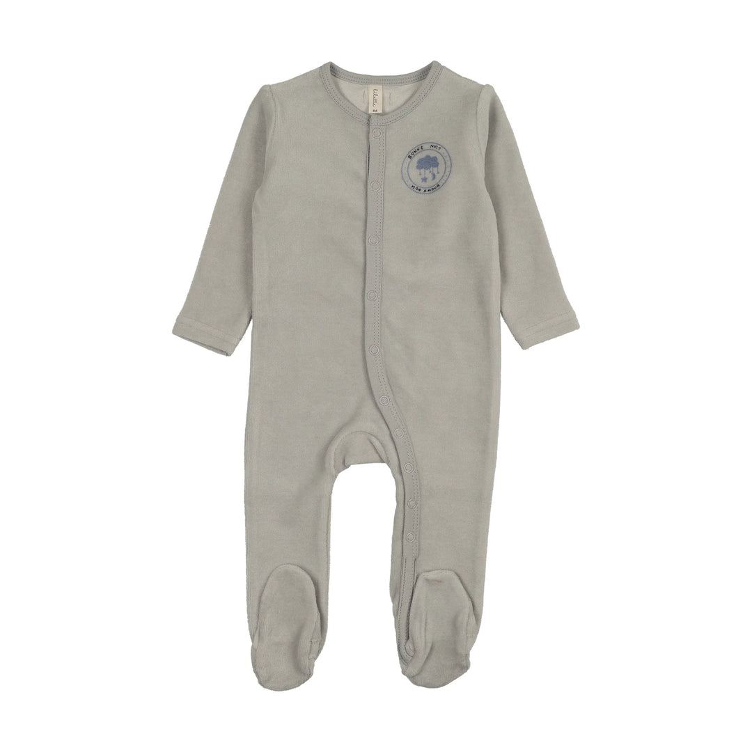 VELOUR SNAP DOWN FOOTIE - PALE BLUE