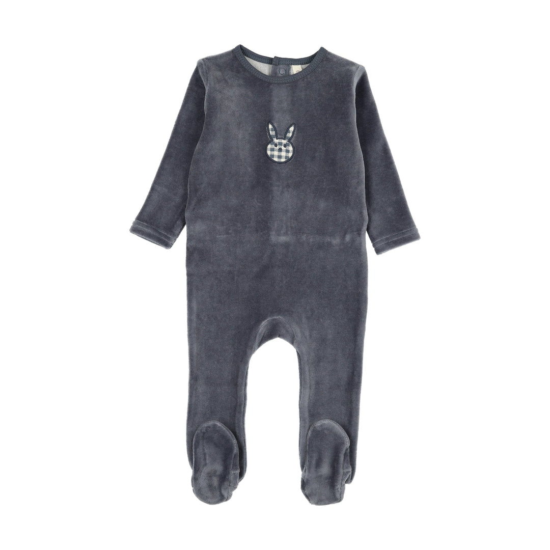VELOUR GINGHAM BUNNY FOOTIE - OFF NAVY