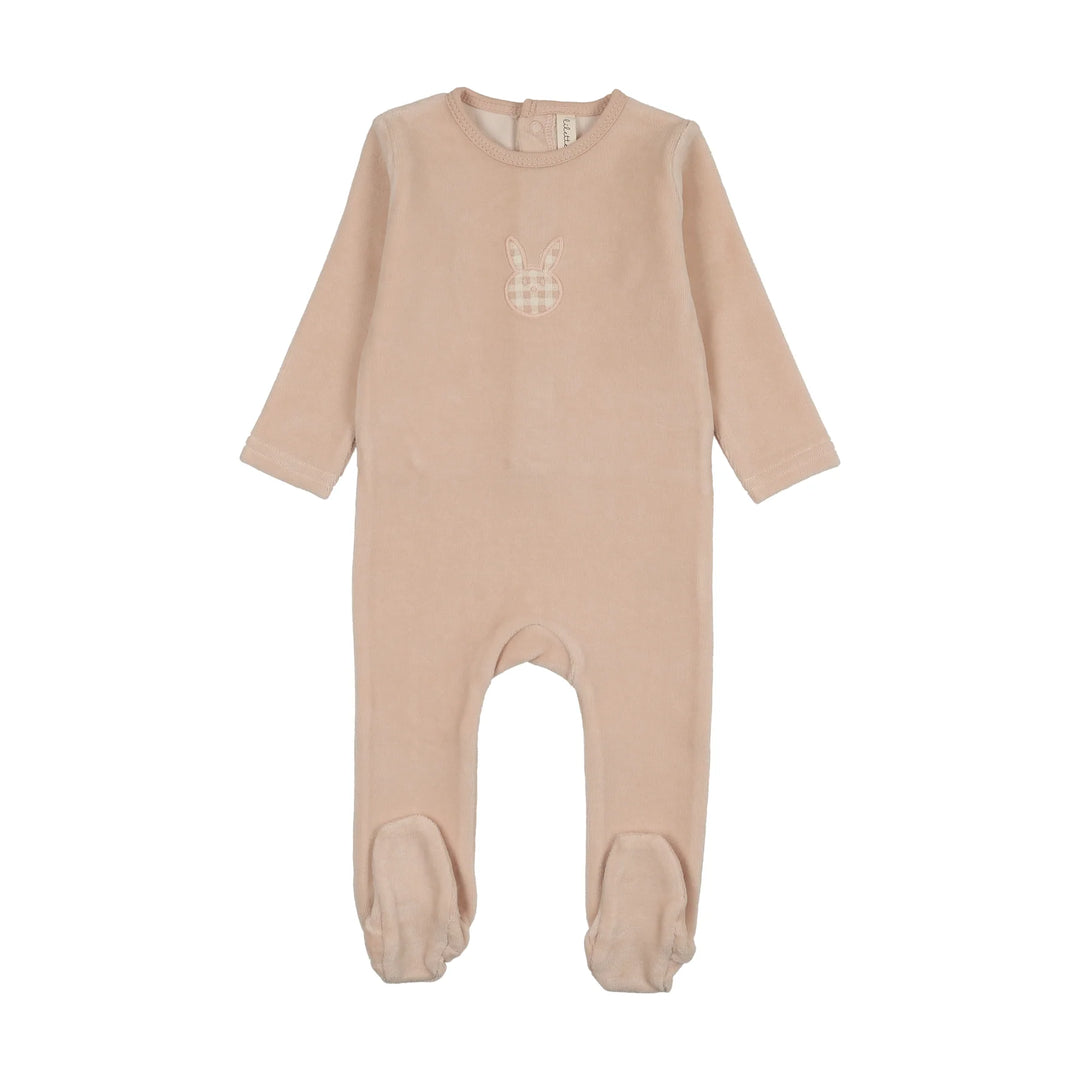 VELOUR GINGHAM BUNNY FOOTIE - PALE PINK