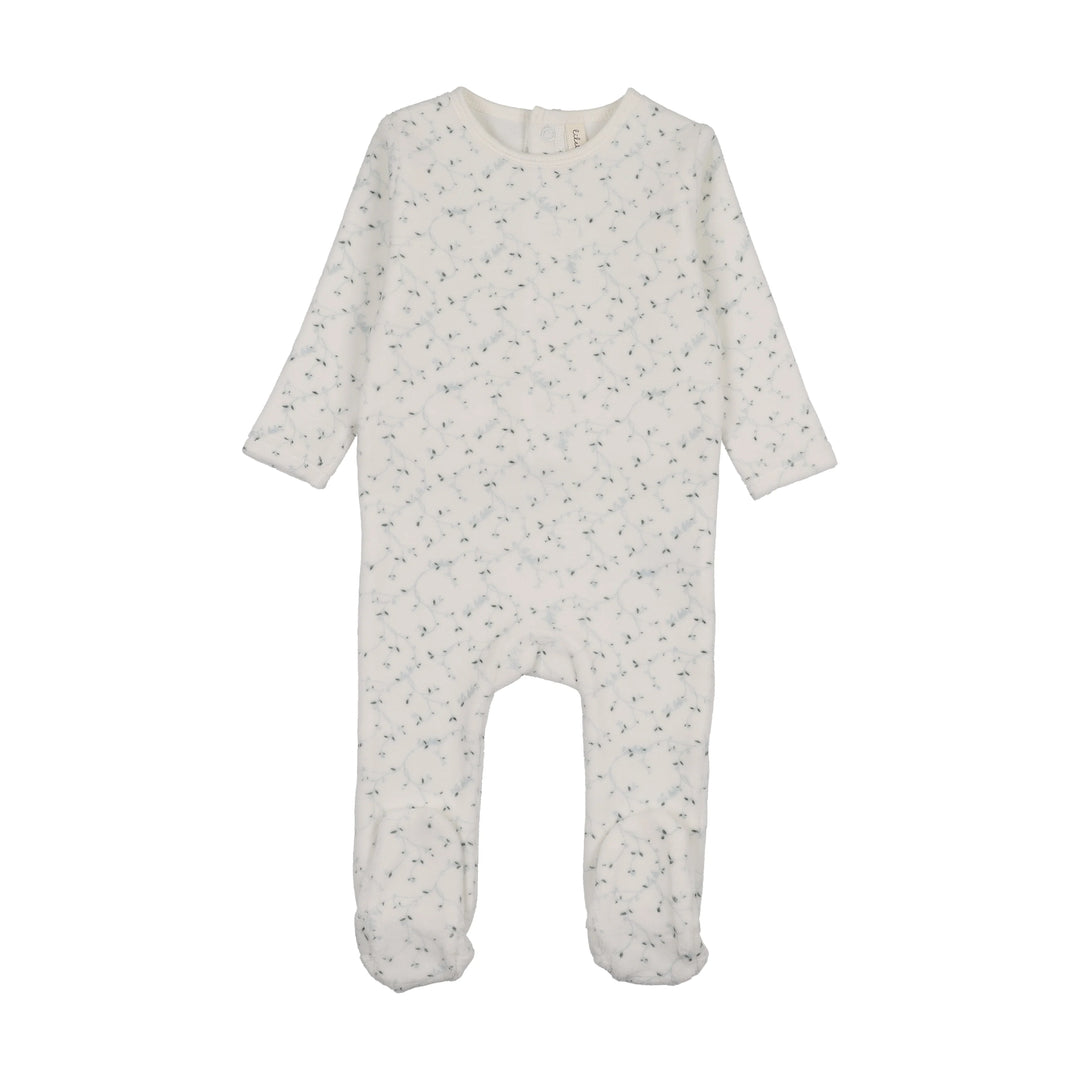 BRANCH VELOUR FOOTIE - CREAM/BLUE