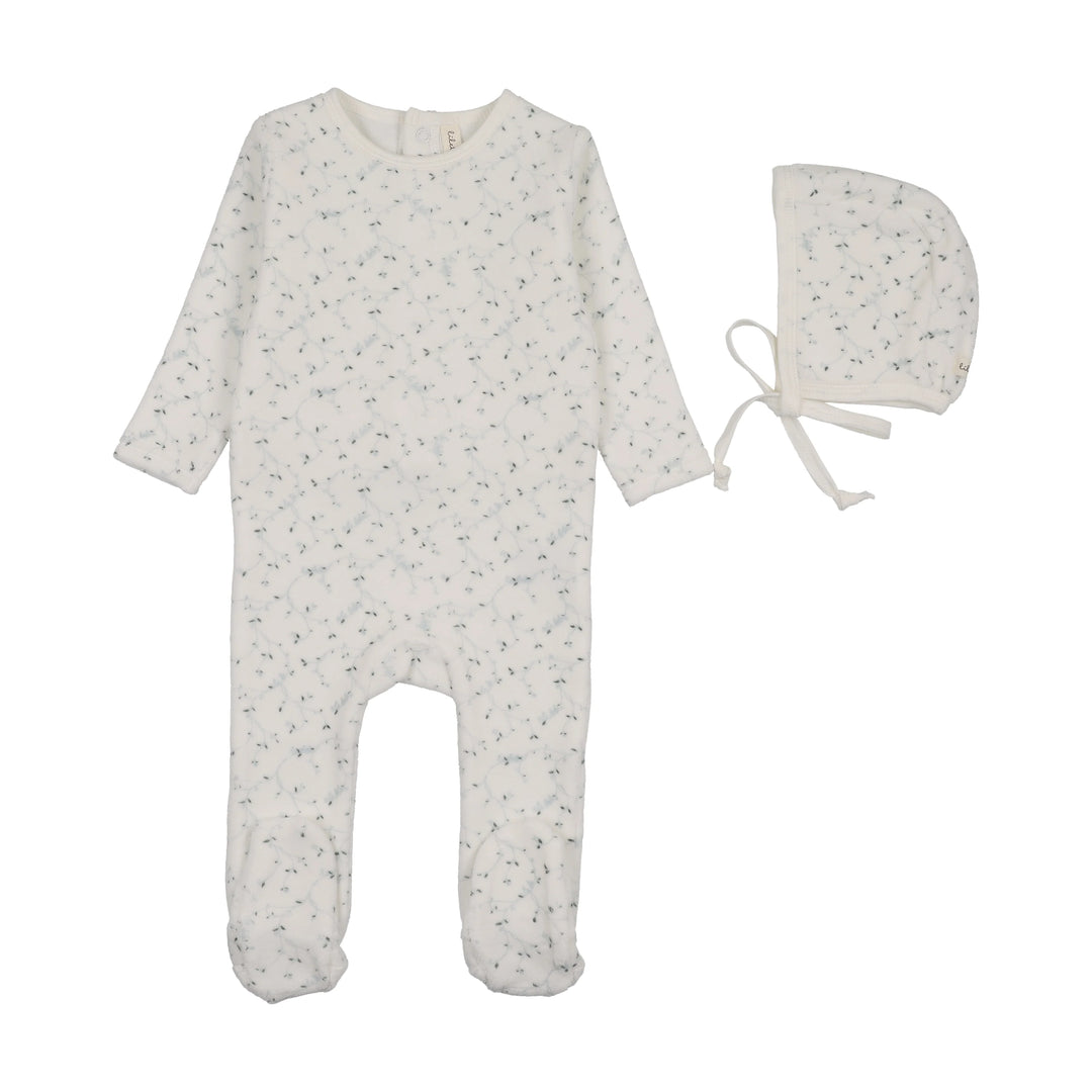 BRANCH VELOUR FOOTIE SET - CREAM/BLUE