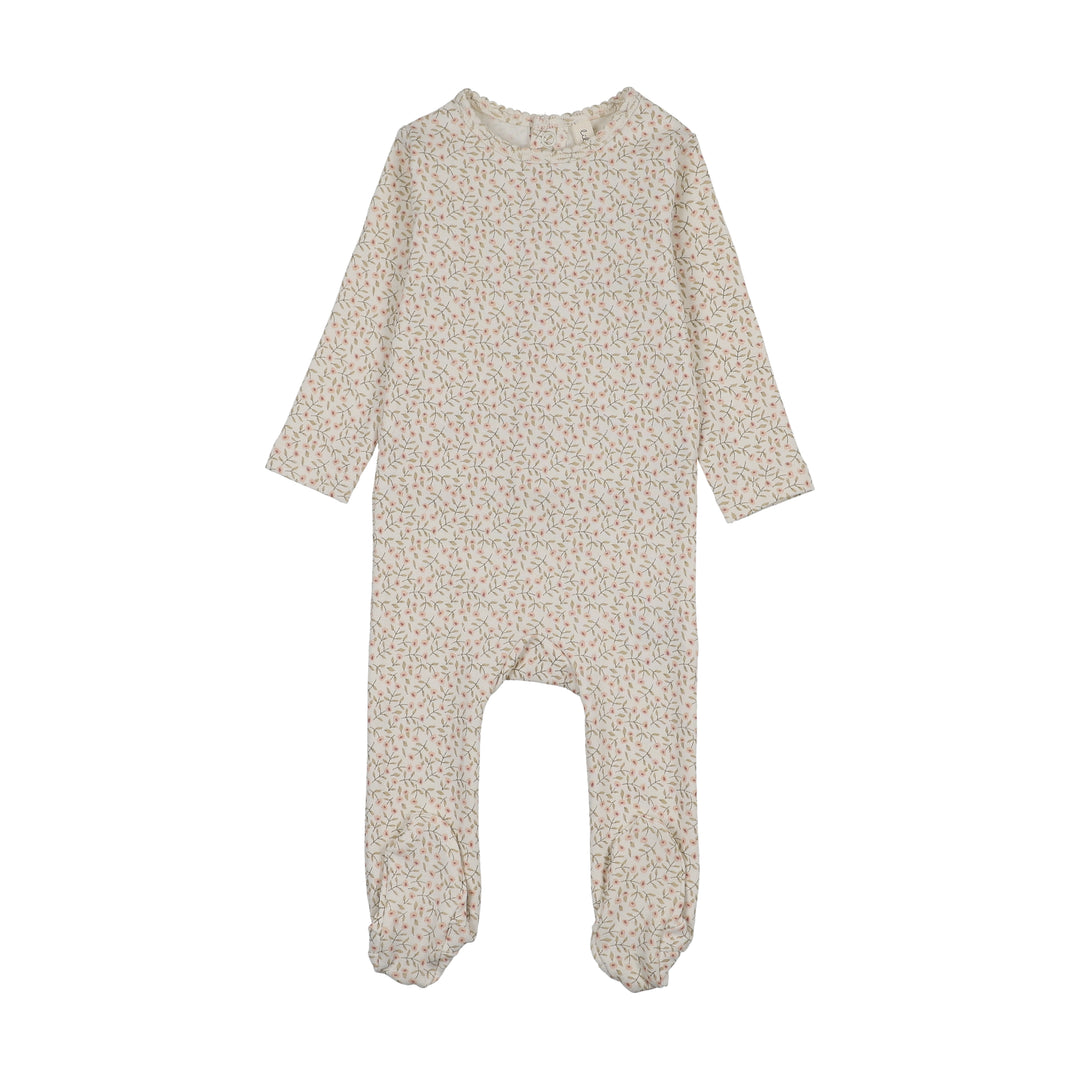 DAHLIA VINES PRINT FOOTIE - CREAM/PINK