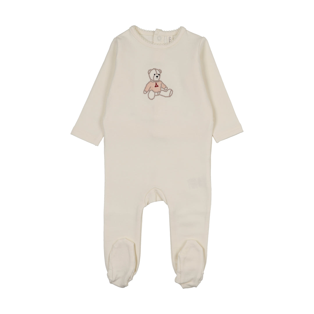 SWEET BEAR FOOTIE - CREAM/PINK