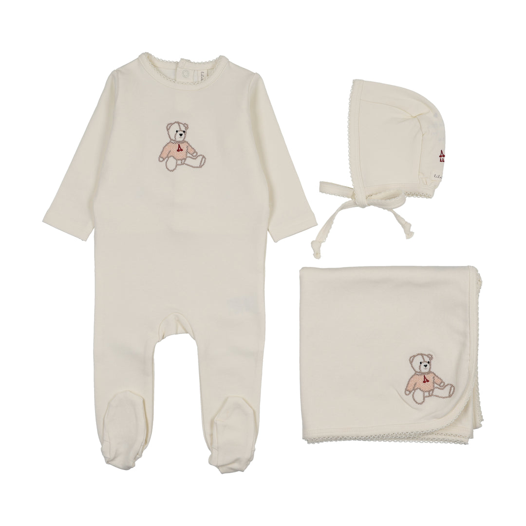 SWEET BEAR LAYETTE SET - CREAM/PINK