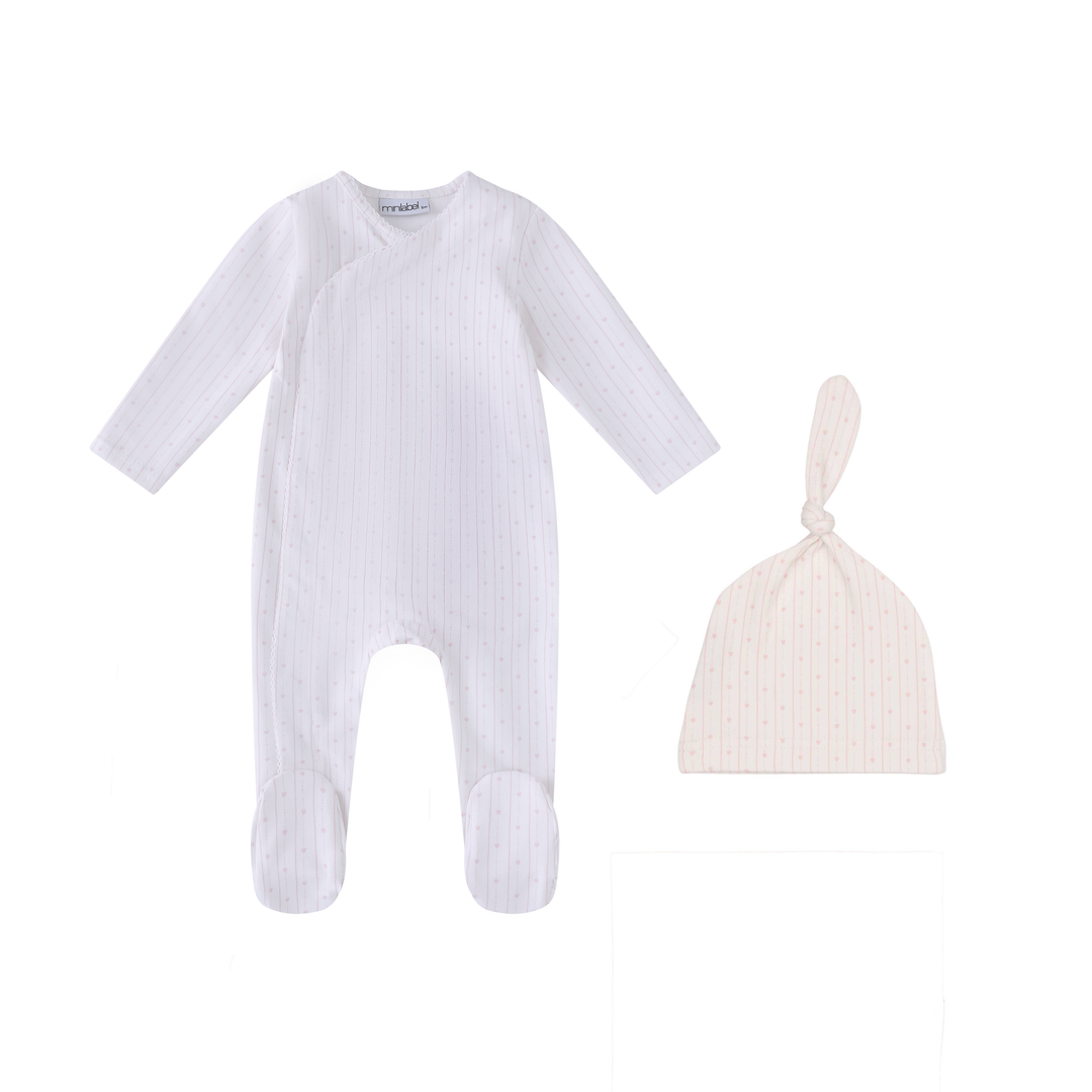 EA048-G-H LINEAR HEARTS PRINT -GIRLS FOOTIE AND HAT