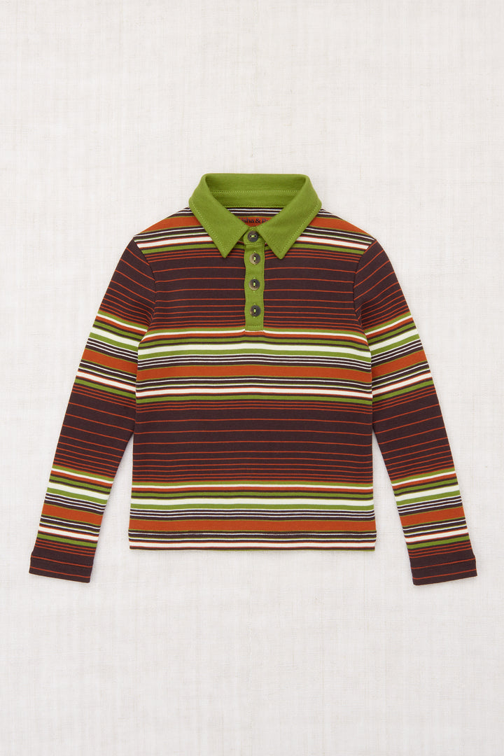 Long Sleeve Polo-Raisin Patio Stripe