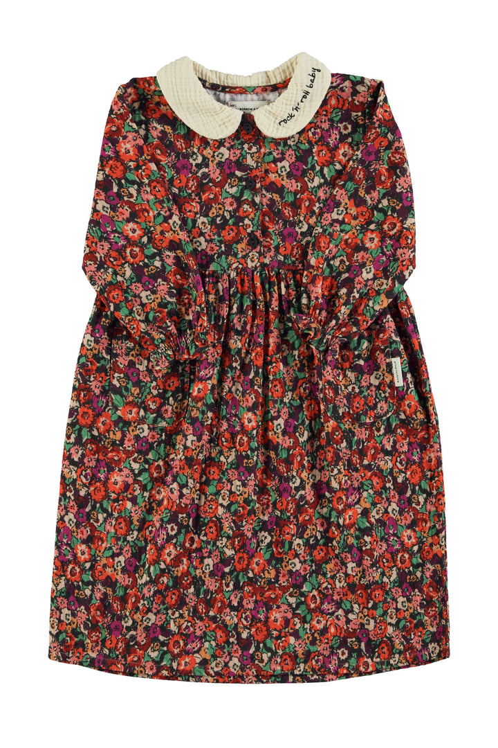 AW25.MN2504AUSA-Knee-lenght dress | Multicolor flowers-multicolor | textured cotton
