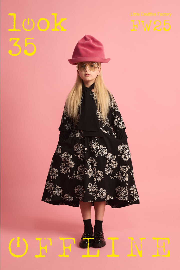 Soft Flower Dress-Black and cream
