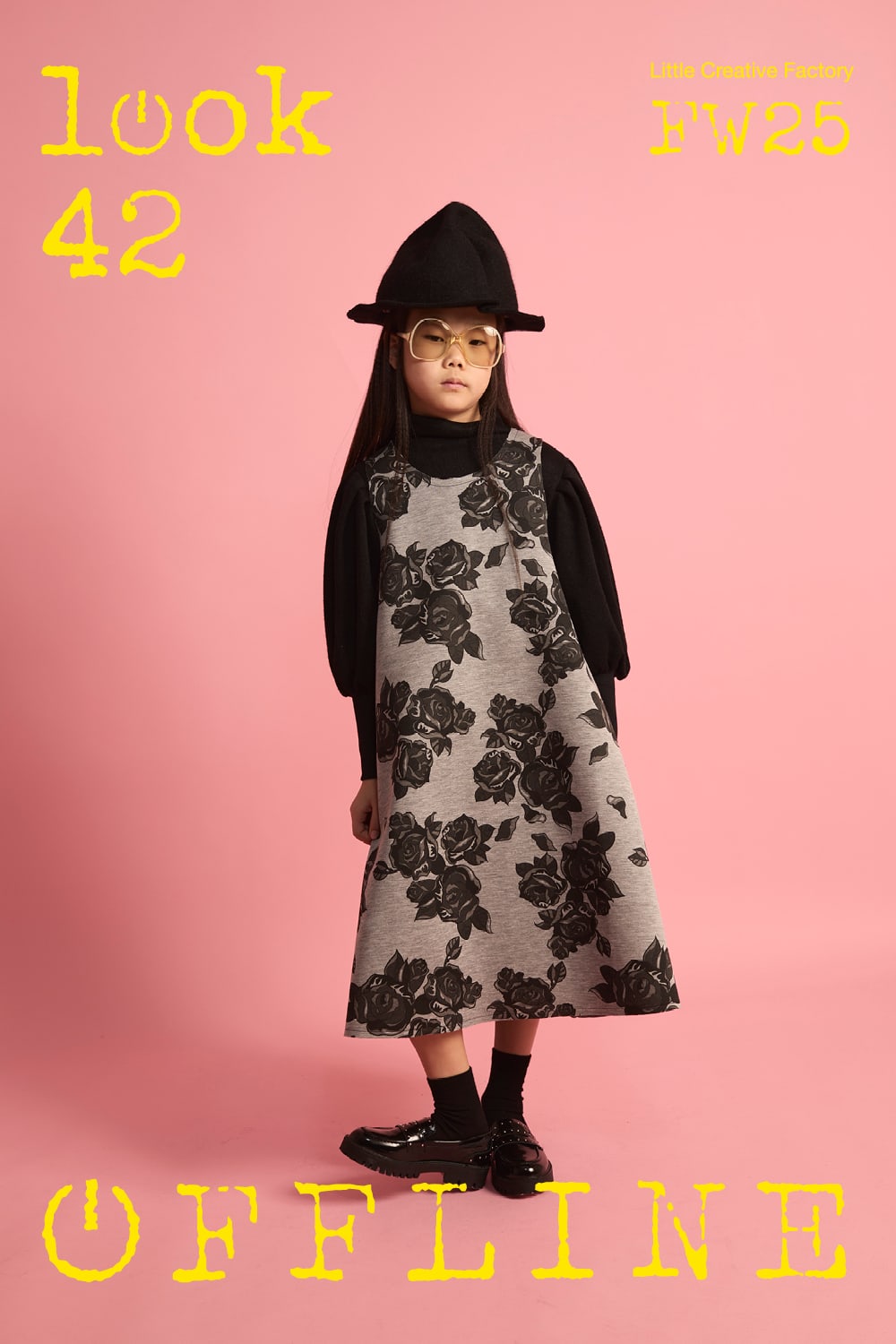 Black Flower Neoprene Dress-Grey Melange & Black