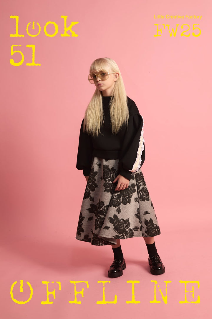 Neoprene Lace Ballon Sweatshirt-Black