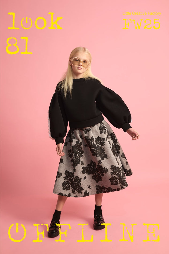 Black Flower Neoprene-Grey Melange & Black