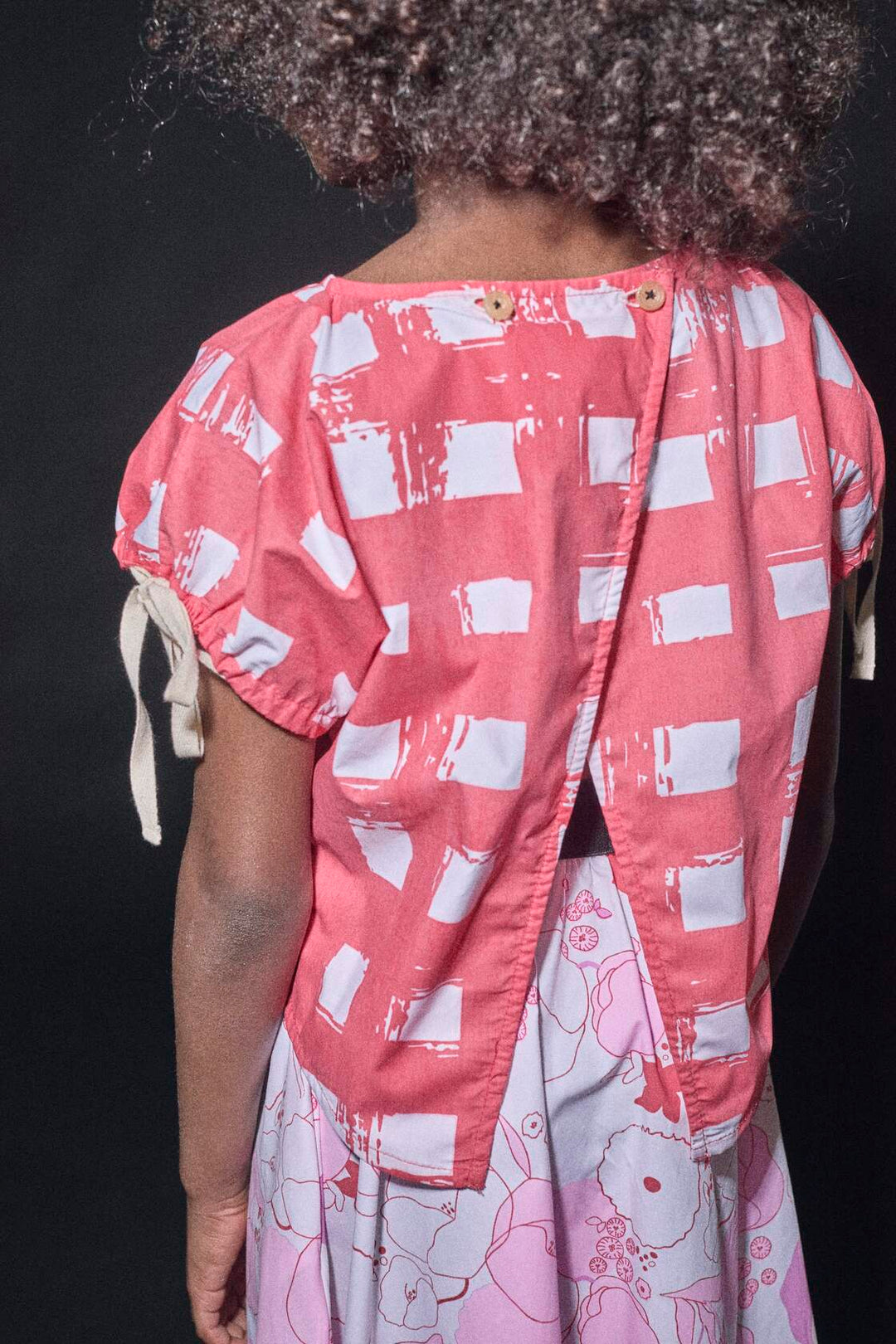 ATLANTIC TOP-Coral Plaid Print